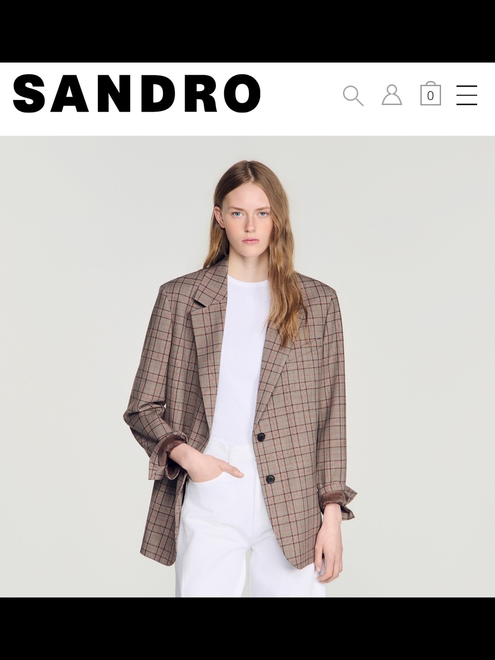 Sandro Brown Plaid Relaxed-Fit Blazer